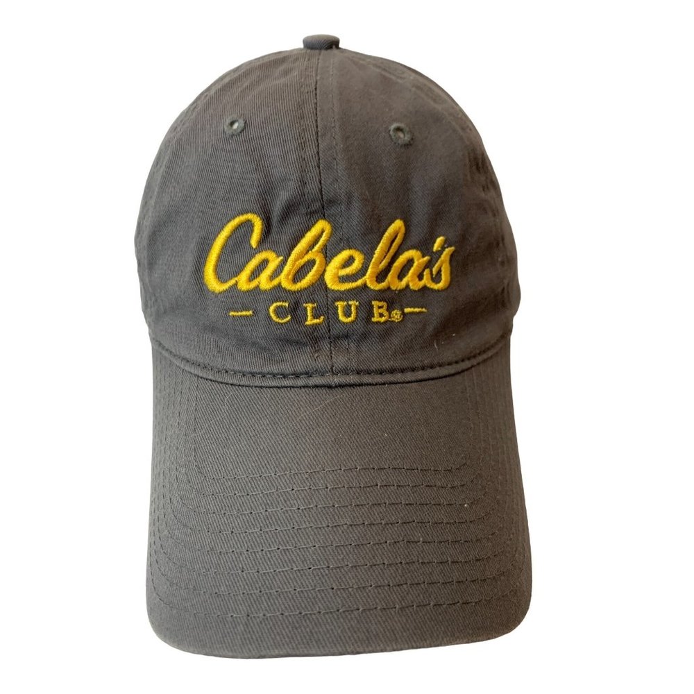 Vintage Cabela's Club Baseball Hat Gray Yellow Buckle Strapback Cap Adult